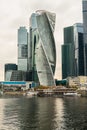 Several modern skyscrapers of the Moscow International Business Centre MIBC on the Moscow river embankment. Russia. Royalty Free Stock Photo
